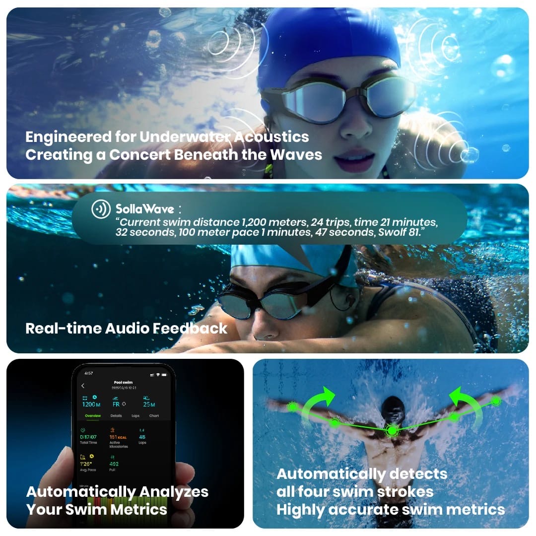 SollaWave Music Smart Swim Goggles – Black/Silver Mirro