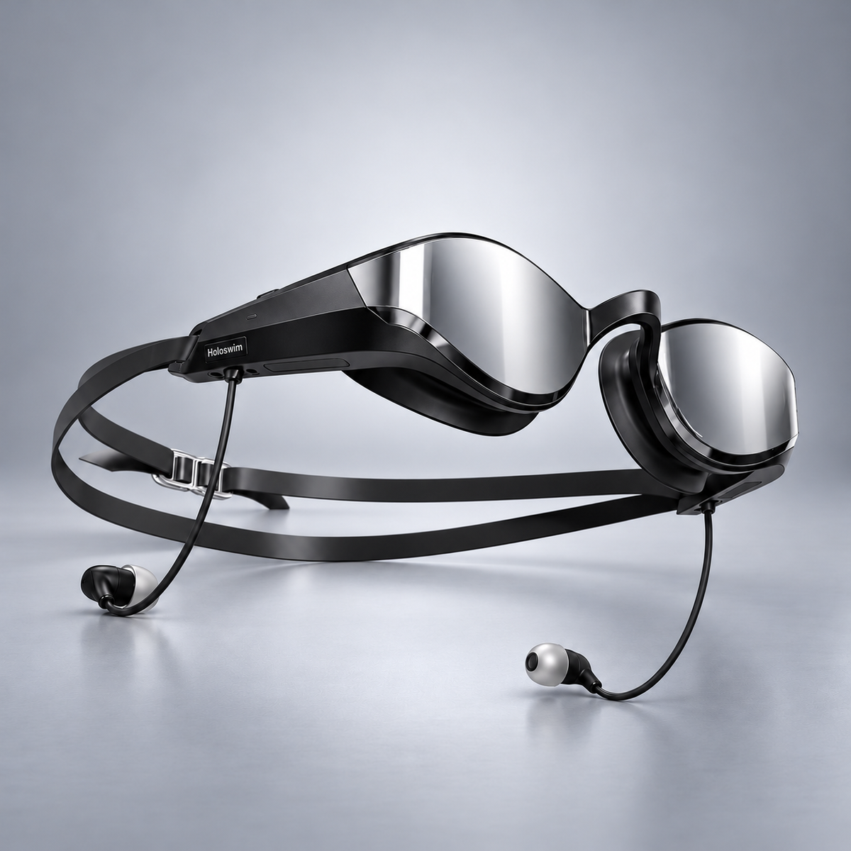 SollaWave Music Smart Swim Goggles – Black/Silver Mirro