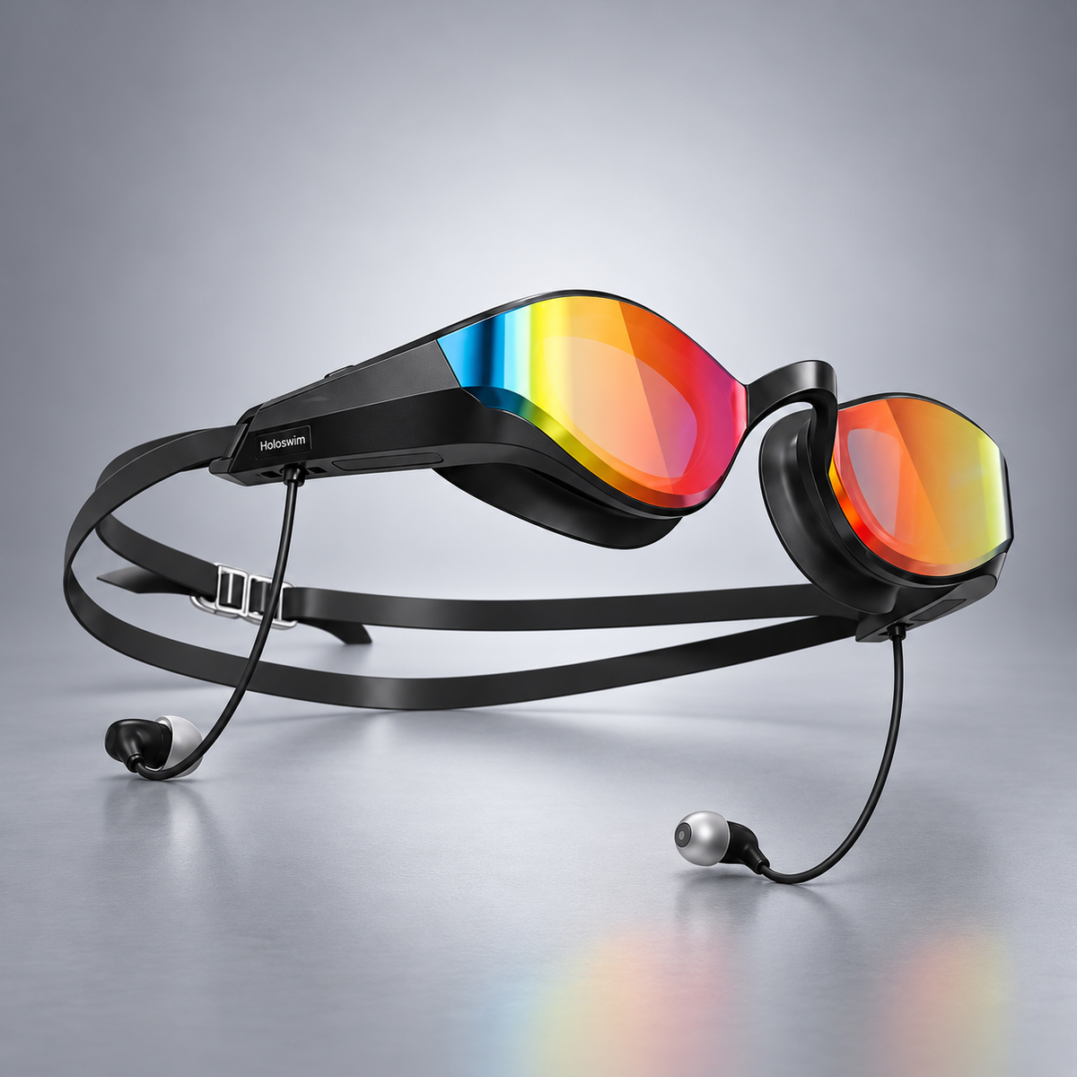 SollaWave Music Smart Swim Goggles – Black/Silver Mirro